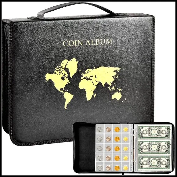 Premium Coin Collection Album Binder with 200 Pockets and 30 Currency Sleeves - Picture 7 of 7